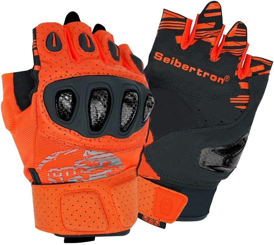 Seibertron™ SPS-5 carbon fiber half-finger motorcycle gloves with reinforced palms and breathable fabric, designed for riding comfort.