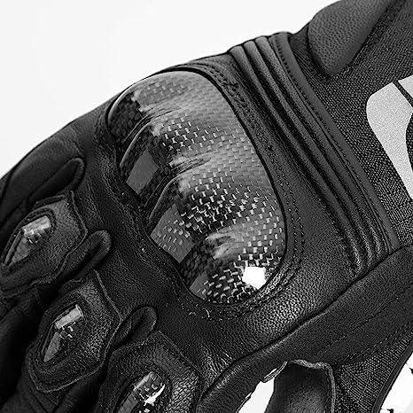 Seibertron™ SPW2 motorcycle gloves with carbon fiber, waterproof leather, touchscreen fingertips, black design, from Bean's Moto Booth.