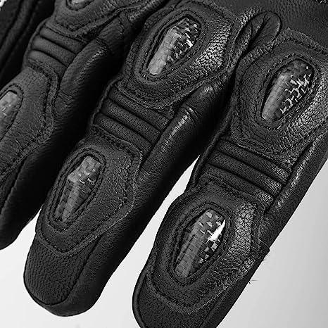 Seibertron™ SPW2 carbon fiber waterproof touchscreen leather motorcycle gloves with reinforced knuckles and adjustable wrist strap.