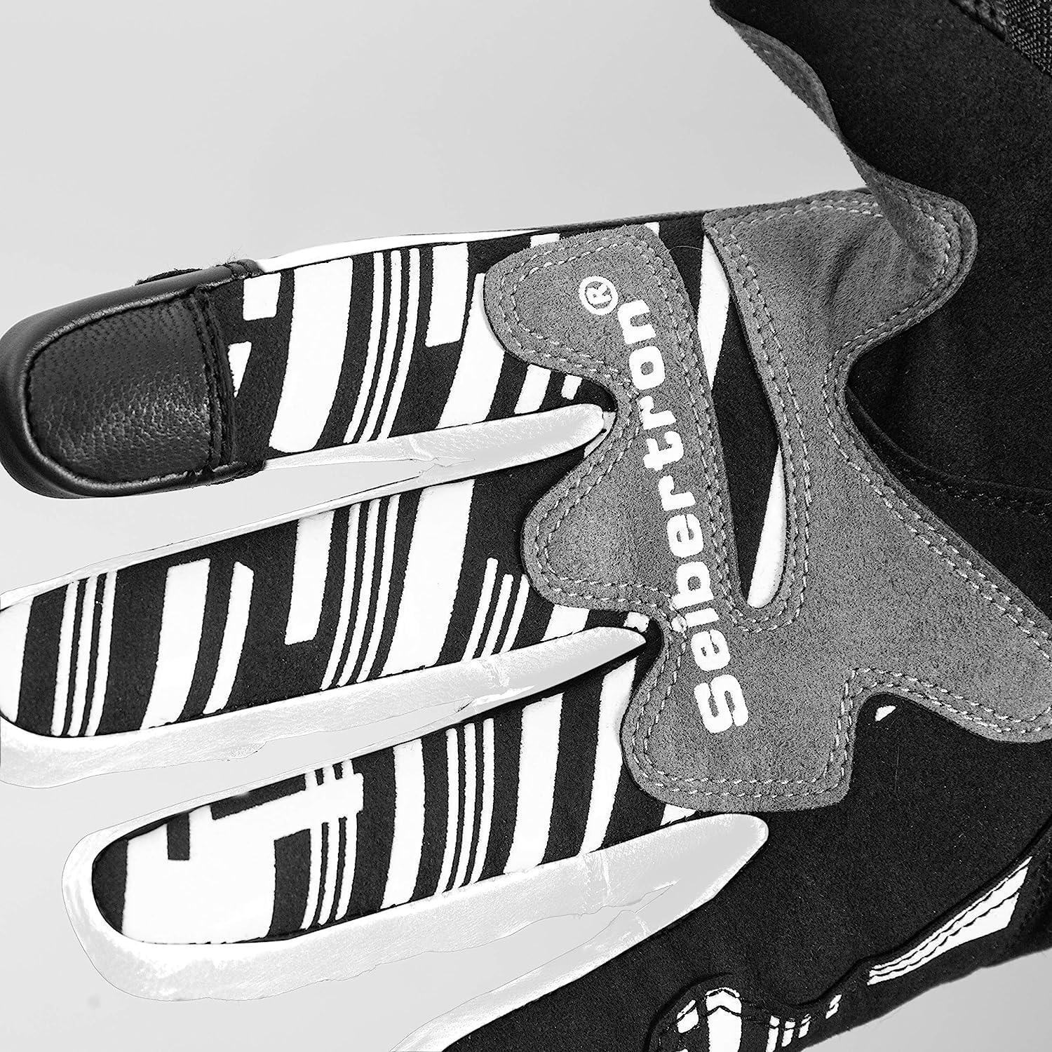 Seibertron™ SPW2 carbon fiber waterproof touchscreen leather motorcycle gloves with reinforced knuckles and adjustable wrist strap.