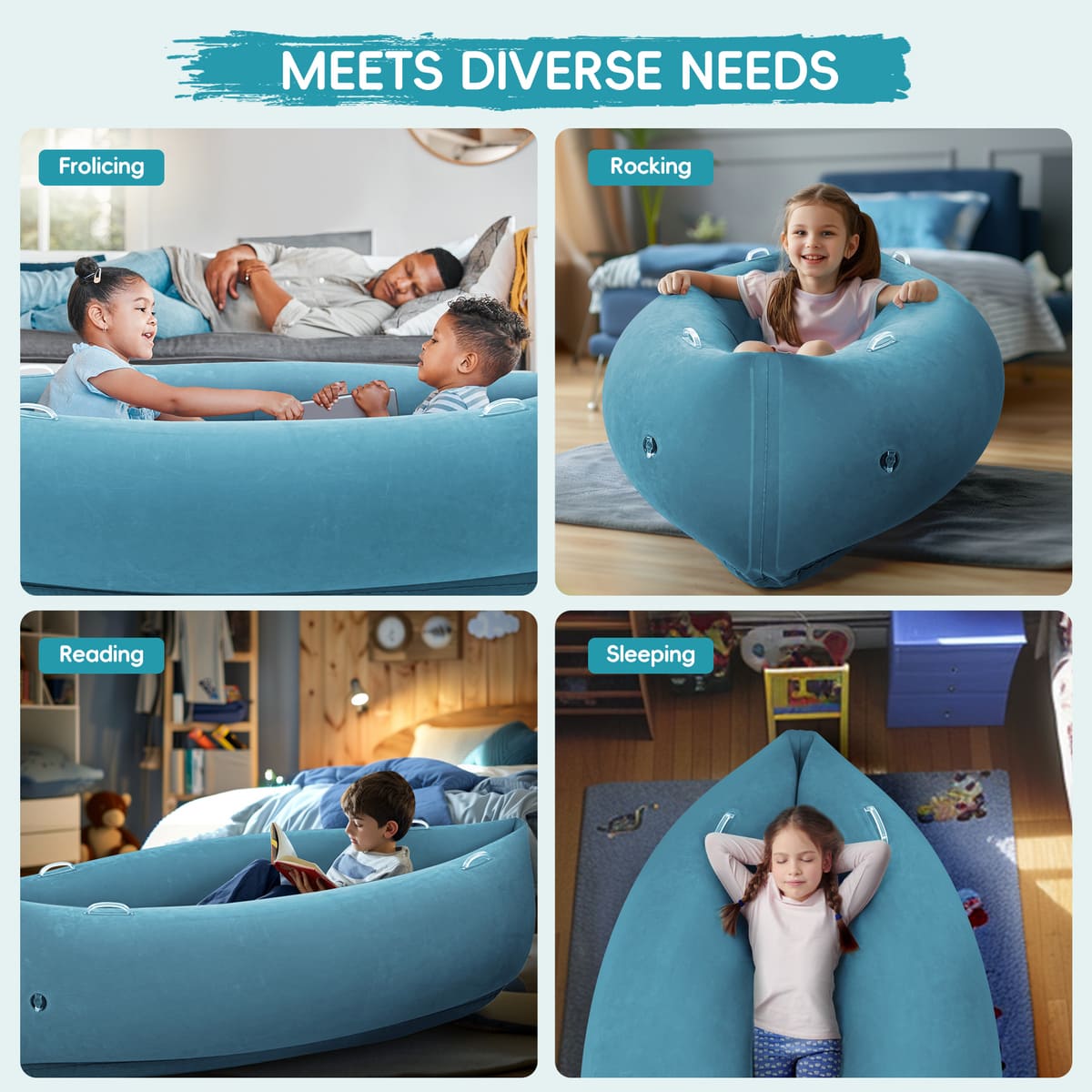 Outree Sensory Pea Pod Chair for Kids, inflatable sensory chair with cozy hug boat design for calming and therapy.