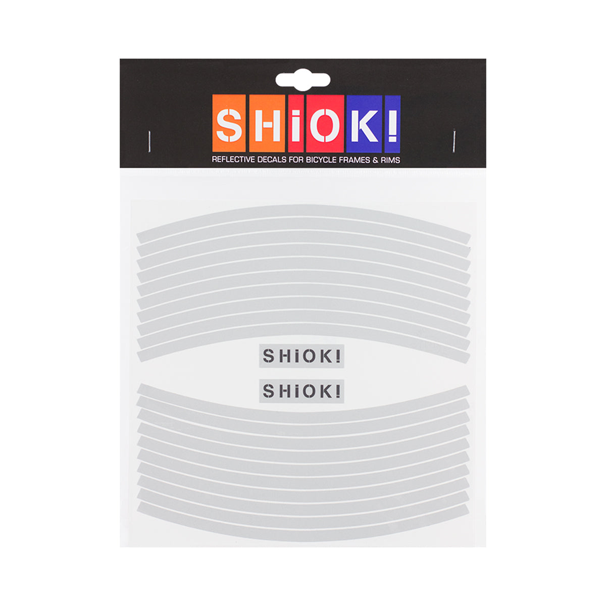 Silver ZEITBIKE SHIOK straight rim reflectives attached to a bicycle wheel for increased visibility and safety.