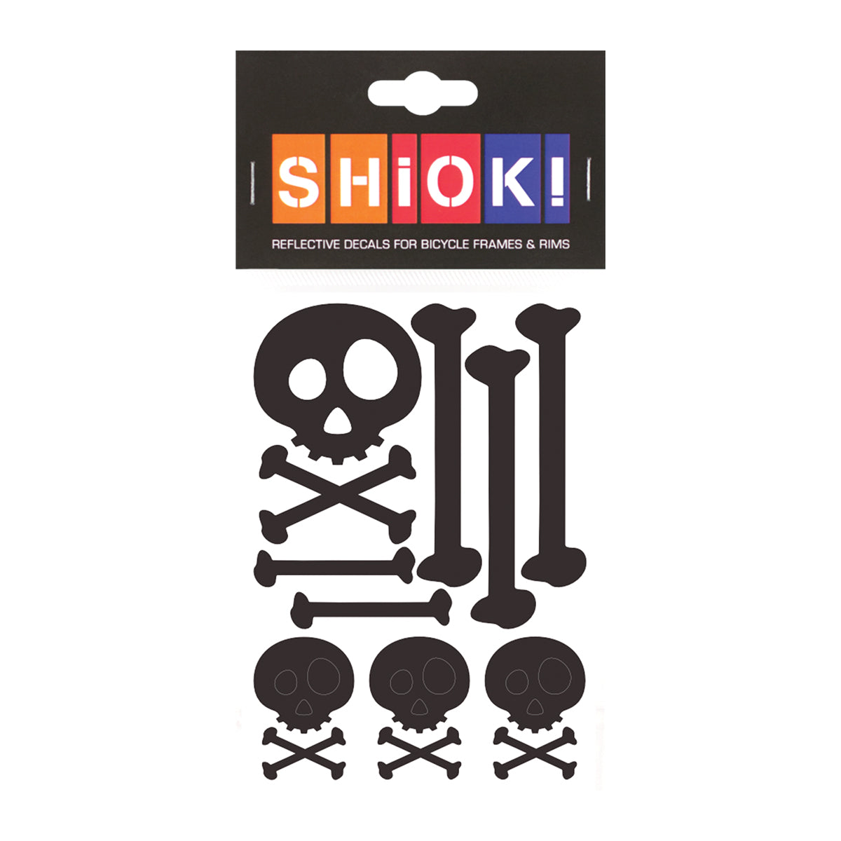 Black skulls frame reflective stickers by ZEITBIKE, designed for bike safety, featuring skull pattern with high visibility reflective material.