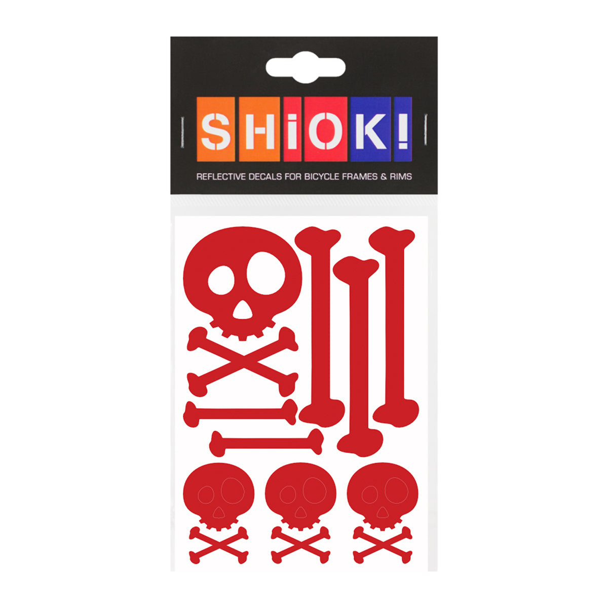 Red skulls frame reflective decals by ZEITBIKE on a bicycle frame for enhanced visibility and safety.