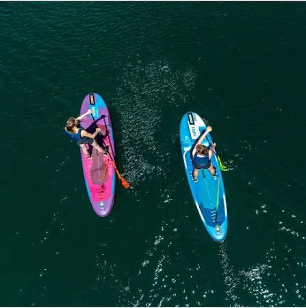 Backcountry Sportsman Yarra 10.6 Package steel blue inflatable kayak on water with paddle and gear