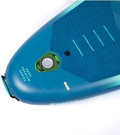 Backcountry Sportsman Yarra 10.6 inflatable kayak in Steel Blue, shown partially inflated on water with paddle accessories.