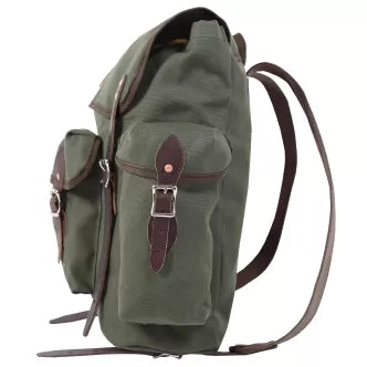 Backcountry Sportsman Wanderer Pack in brown, shown from the side with adjustable straps and multiple compartments for outdoor gear.