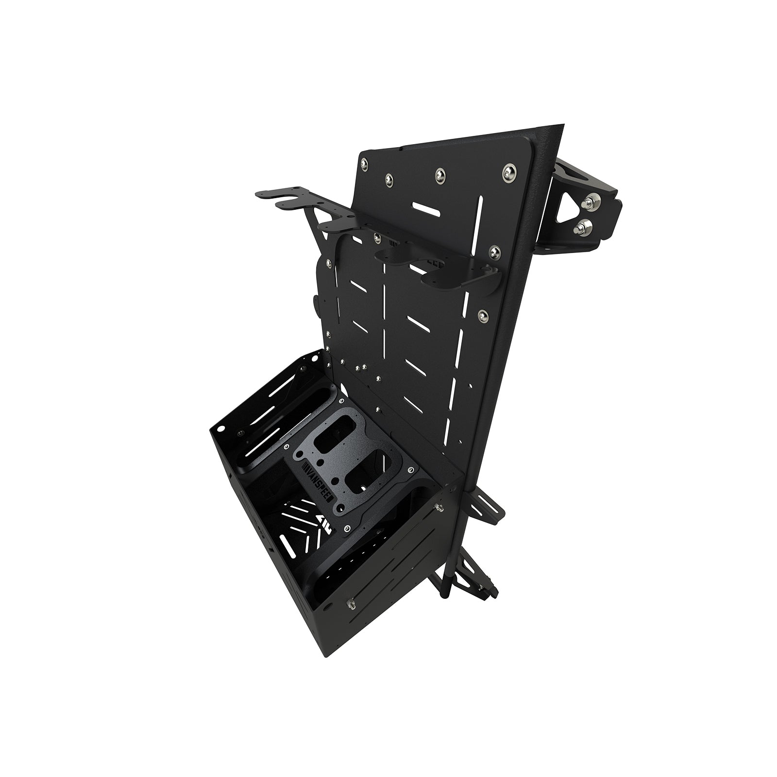 Vanspeed Sprinter Gondola Rack Bundle with SkiBox mounted on a van exterior, showcasing exterior parts for cargo storage.