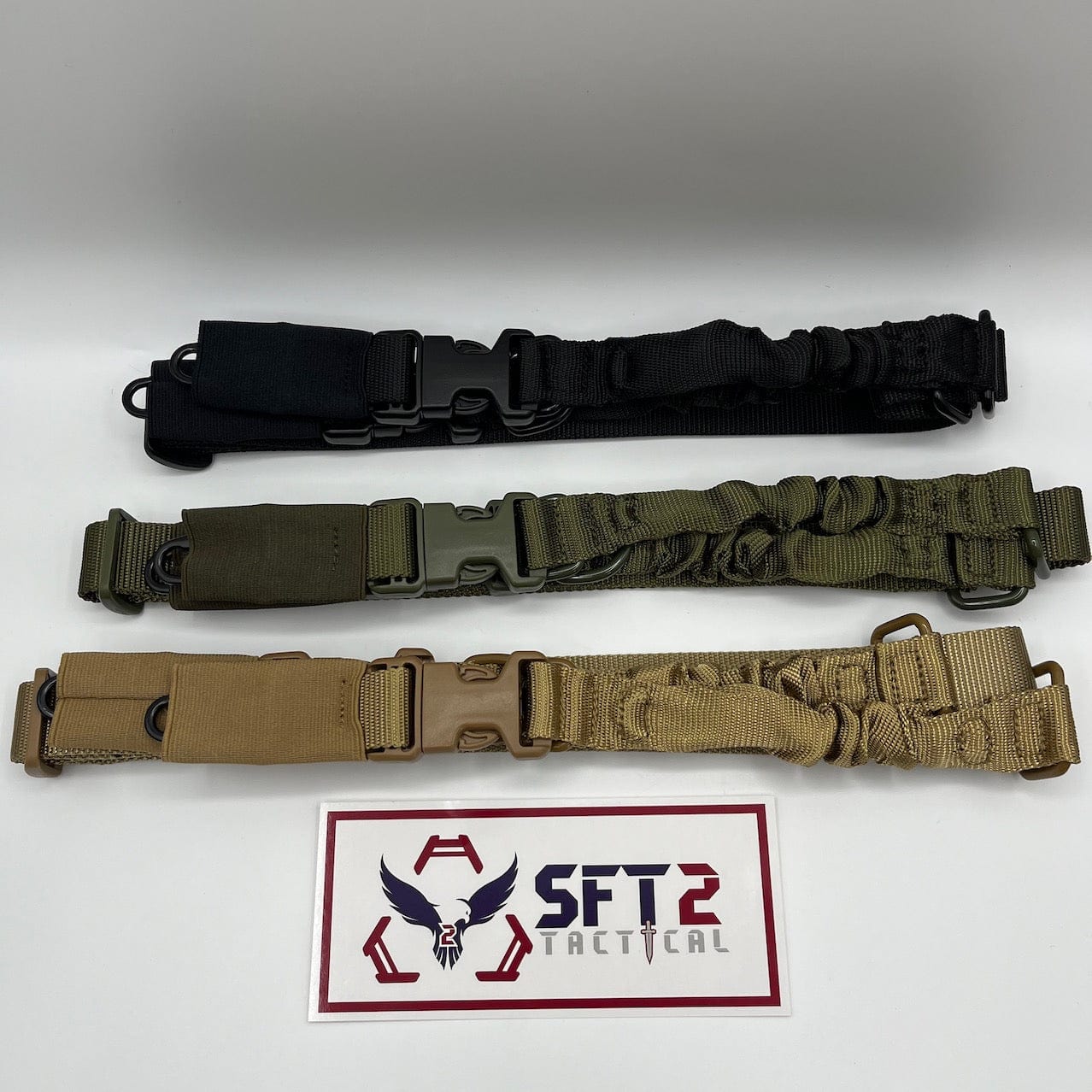 SFT2 Tactical single point bungee sling designed for easy firearm carry and quick adjustments in tactical situations.