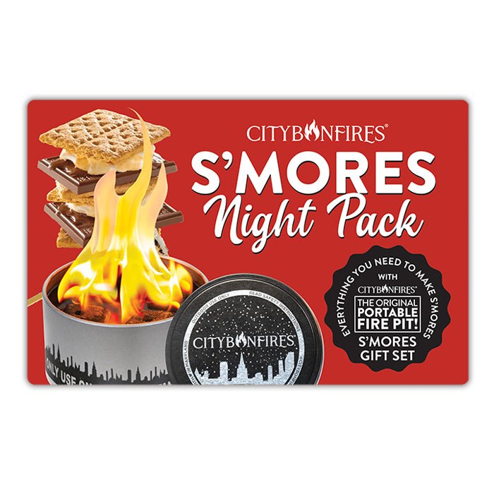 City Bonfires S'mores Night Pack featuring ingredients and tools for a cozy outdoor s'mores experience.