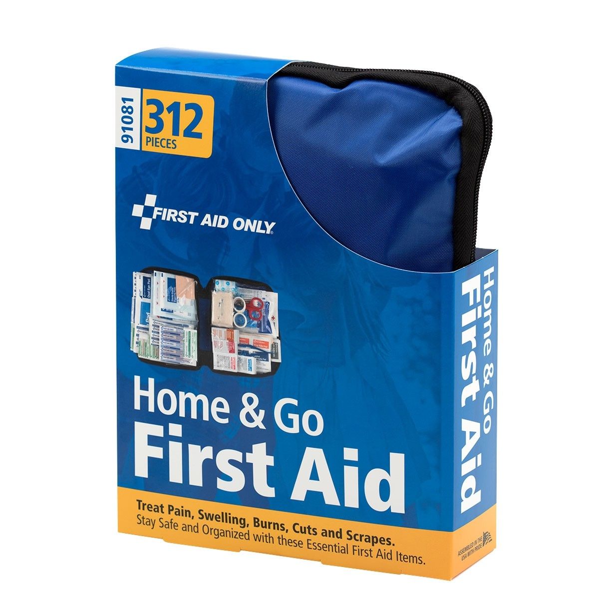 Soft-sided first aid kit with 312 pieces including bandages, antiseptics, and medical supplies for emergency preparedness.
