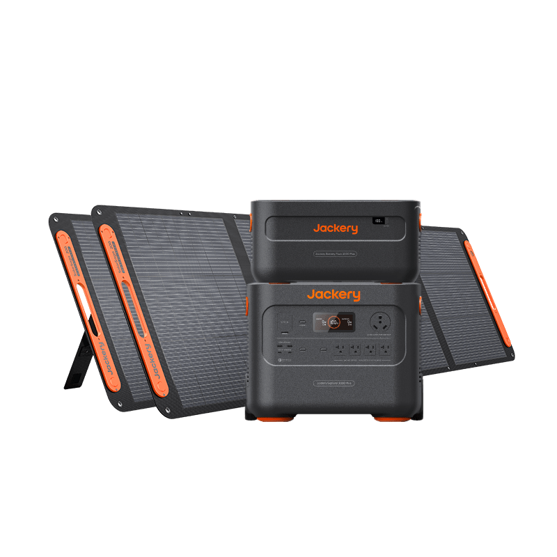 Jackery Solar Generator 2000 Plus with multiple outlets and solar panels for portable renewable energy supply.