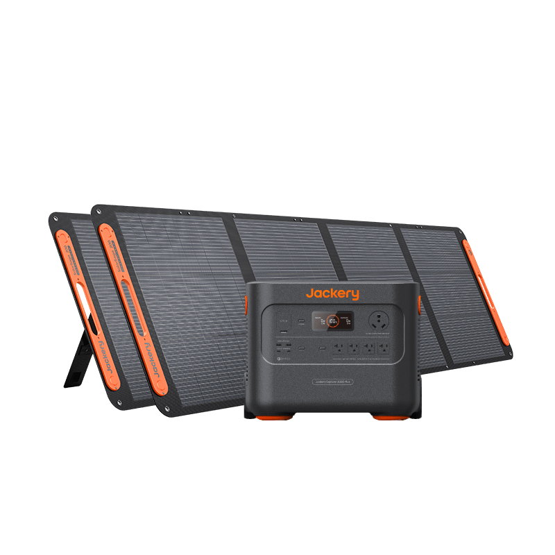 Jackery Solar Generator 2000 Plus with multiple ports and large solar panel for portable renewable energy backup.