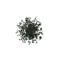 Organic loose leaf green tea in vibrant spring green from Wild Orchard, showcased in a clear glass jar.