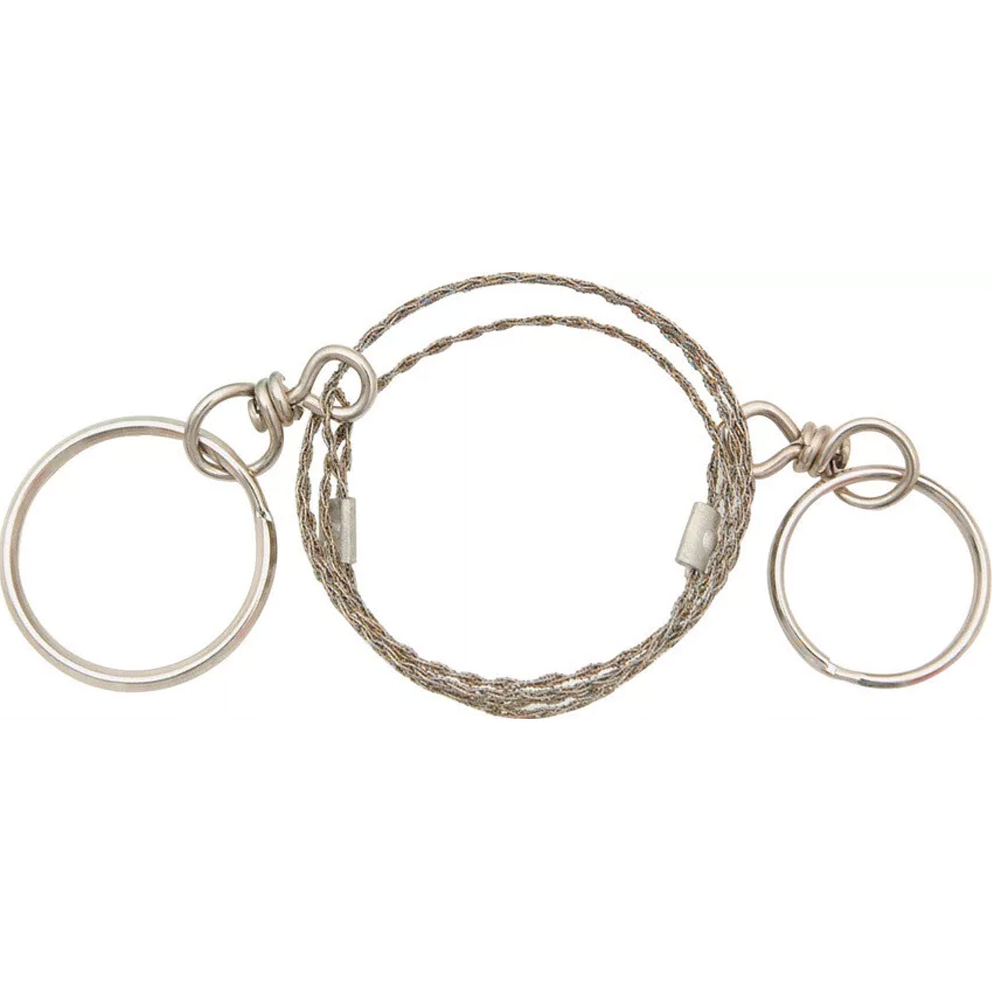 Stainless steel fingertip wire saw by QuakeKits, compact survival and camping tool for cutting wood and small branches.