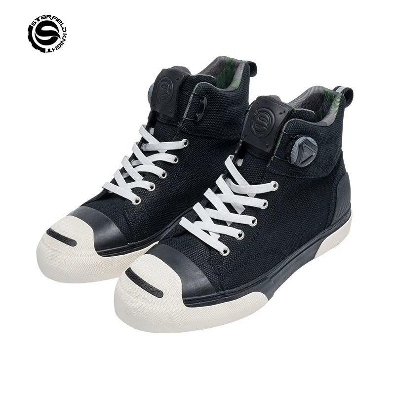 Bean's Moto Booth Star Field Knight™ casual motorcycle riding shoes, black leather boots with reinforced soles and stylish design.