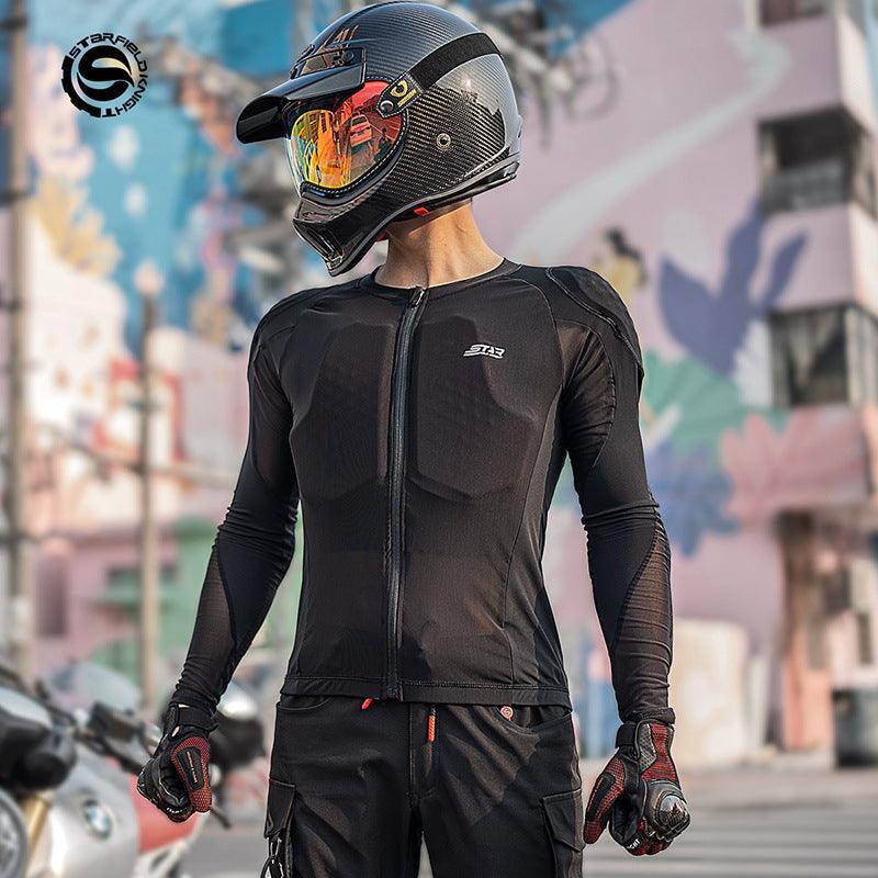 Men's STAR FIELD KNIGHT™ slim fit motorcycle armor jacket by Bean's Moto Booth, featuring protective shoulder and chest padding.