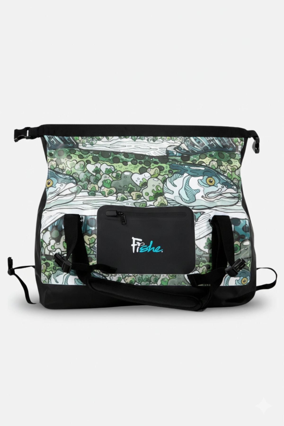 FisheWear Steel My Heart Duffel Dry Bag in durable waterproof material, designed for outdoor and travel use.