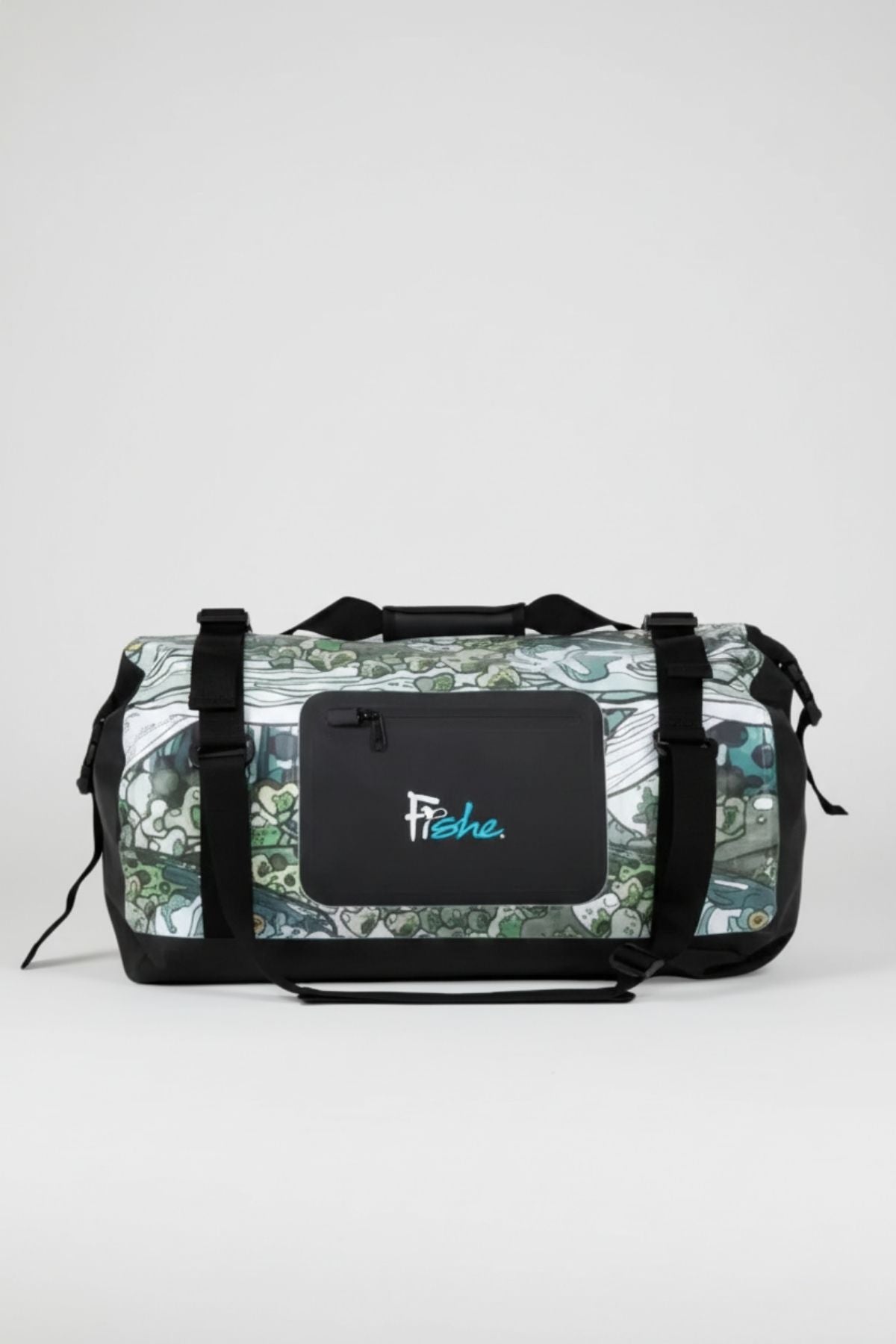 FisheWear Steel My Heart Duffel Dry Bag in durable waterproof material with adjustable strap and secure closure for outdoor adventures.