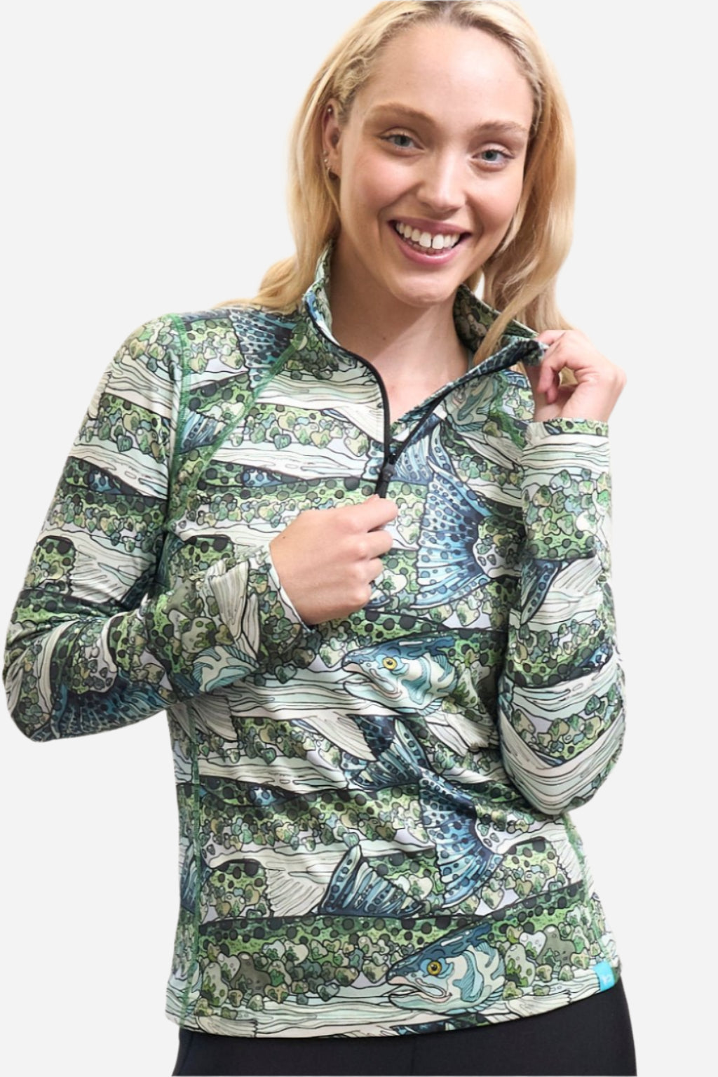 FisheWear Steel My Heart Thermal 1/4 Zip Top in steel color, made of thermal fabric, featuring a quarter-zip design and comfortable fit.