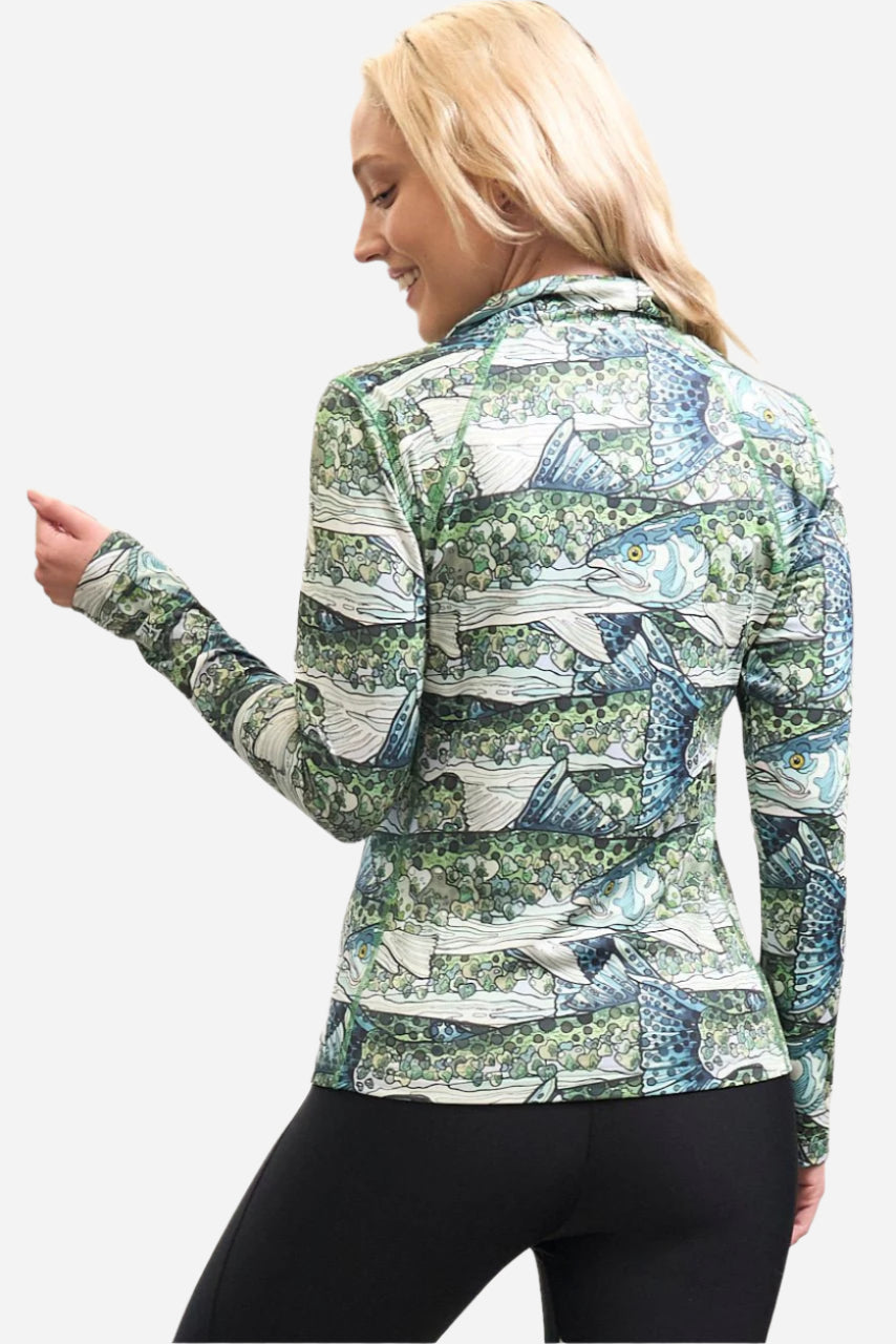 FisheWear Steel My Heart Thermal 1/4 Zip Top in steel color, lightweight thermal top with zip closure and fitted design.