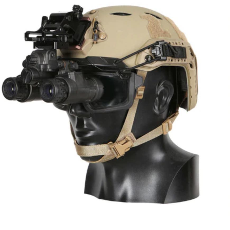 HCC Tactical Step-In Visor with two lenses attached to a tactical helmet for enhanced vision and protection.