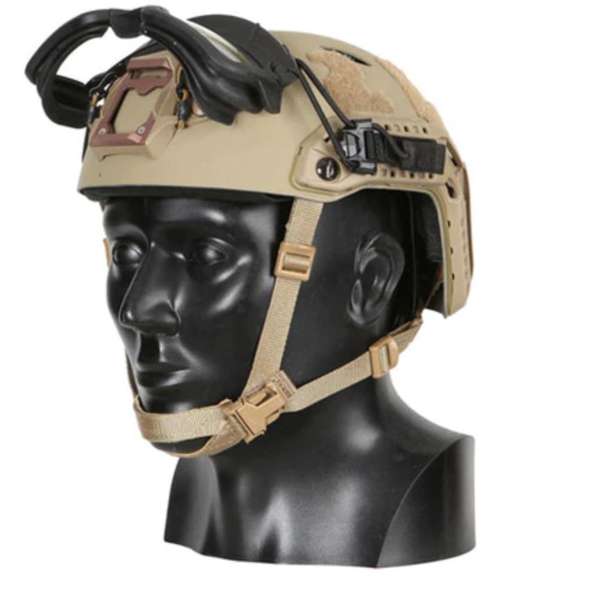 HCC Tactical Step-In Visor with two lenses attached to a helmet, designed for tactical helmet accessories and eye protection.