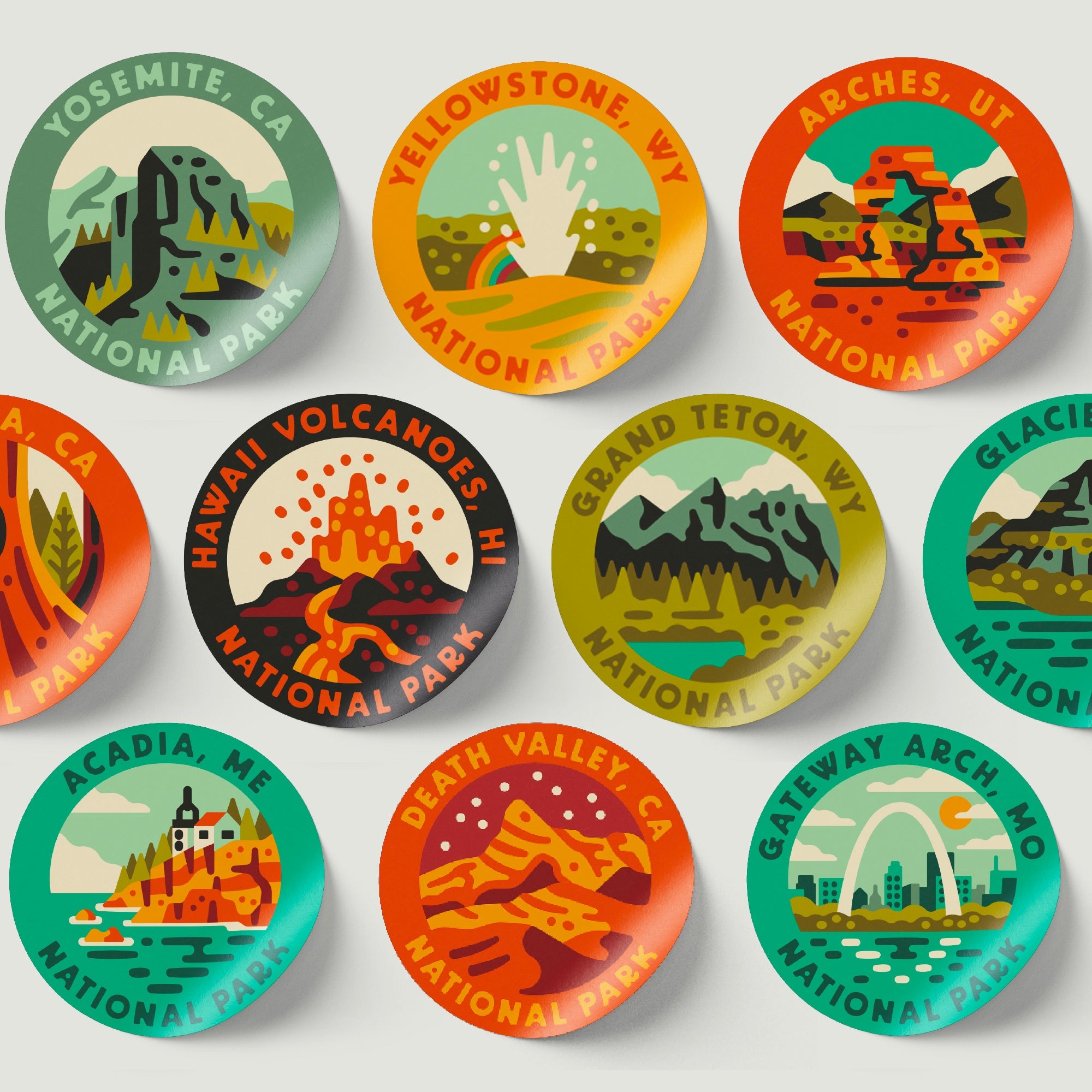 Set of National Park stickers from THE GEOPROJECT, featuring outdoors-themed designs for decorating bottles and accessories.