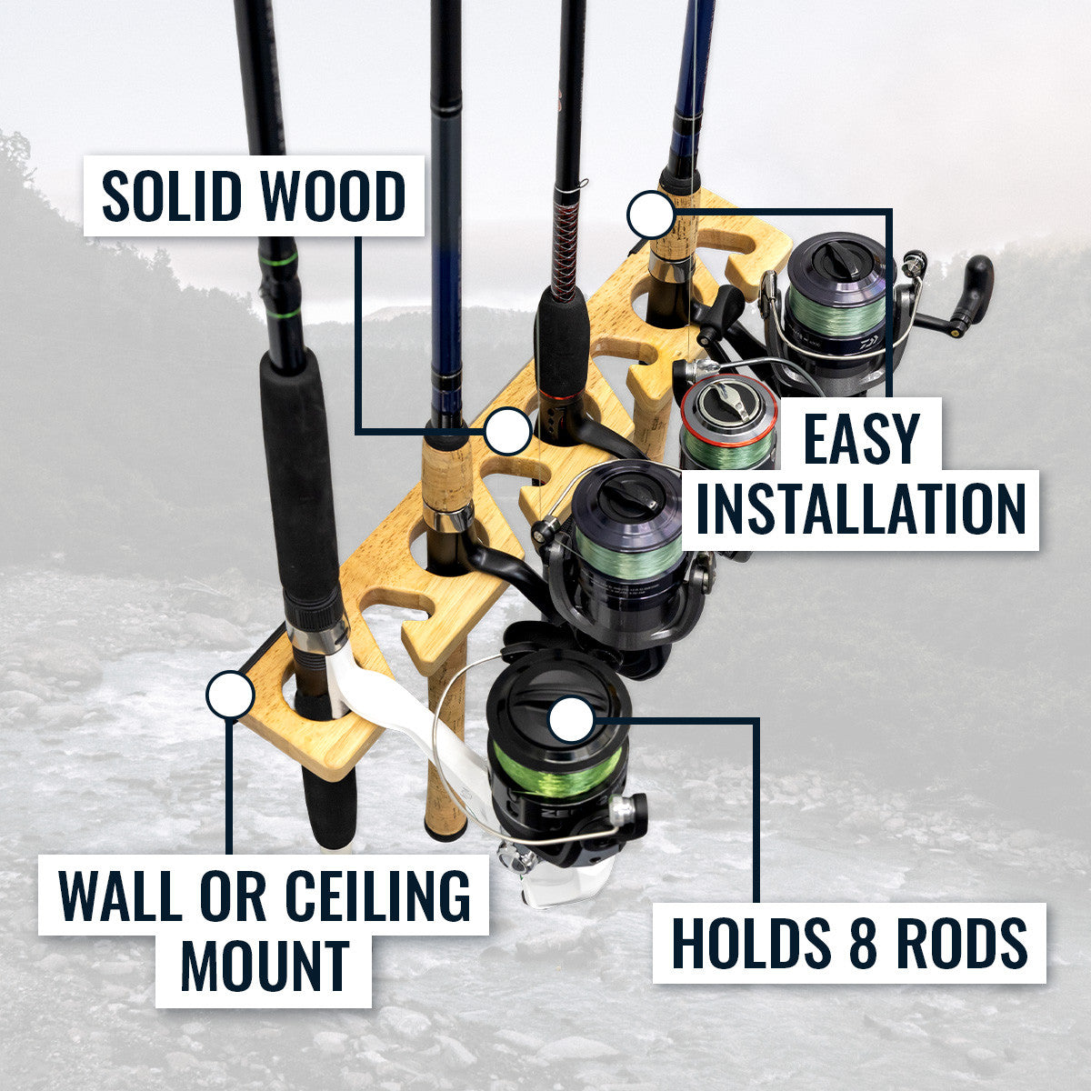 Stillwater Fishing Pole Storage Rack | Holds up to 8 Rods - OVERLANDERS Outfitter