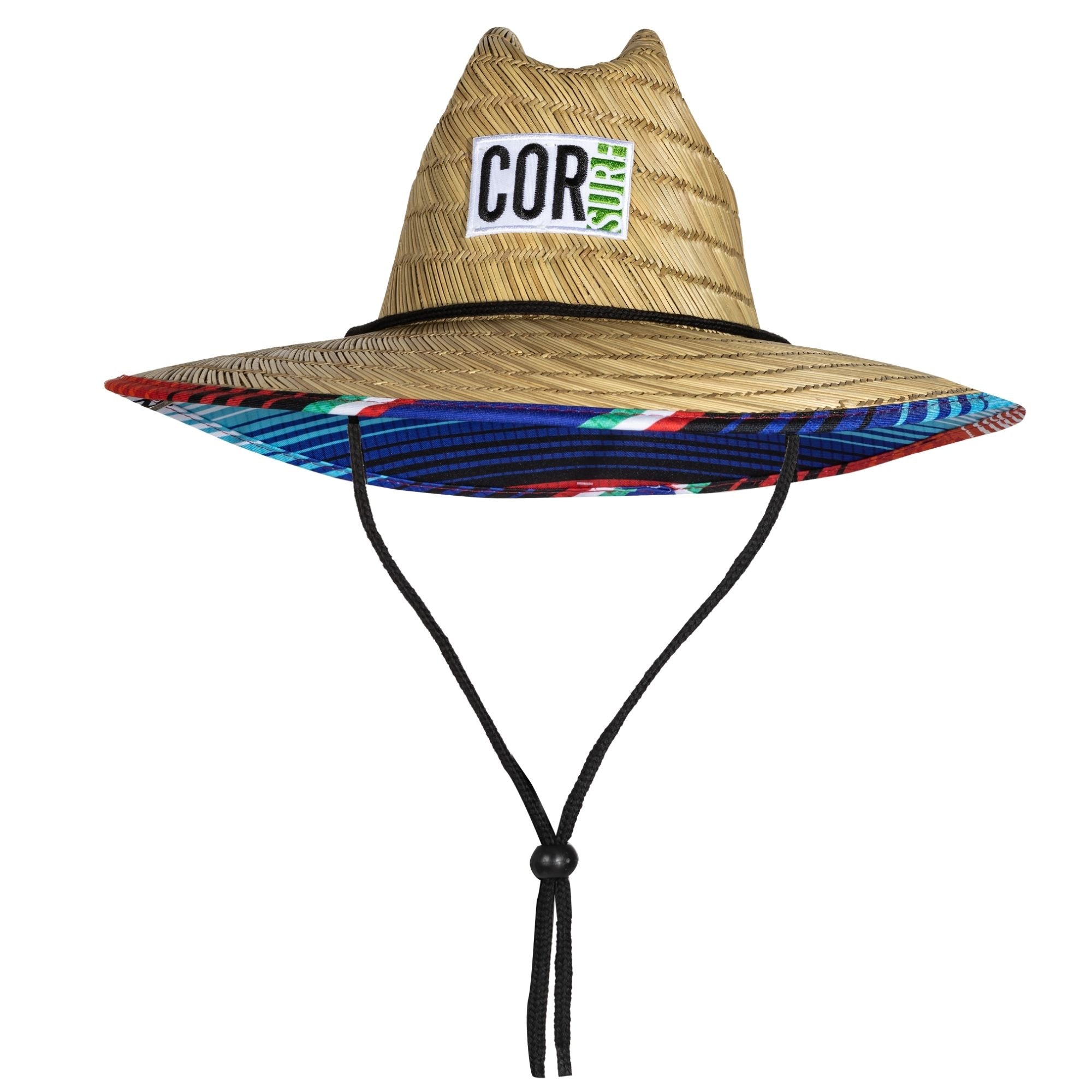 COR Surf straw lifeguard sun hat for adults, wide-brimmed sun protection hat made of woven straw fabric.