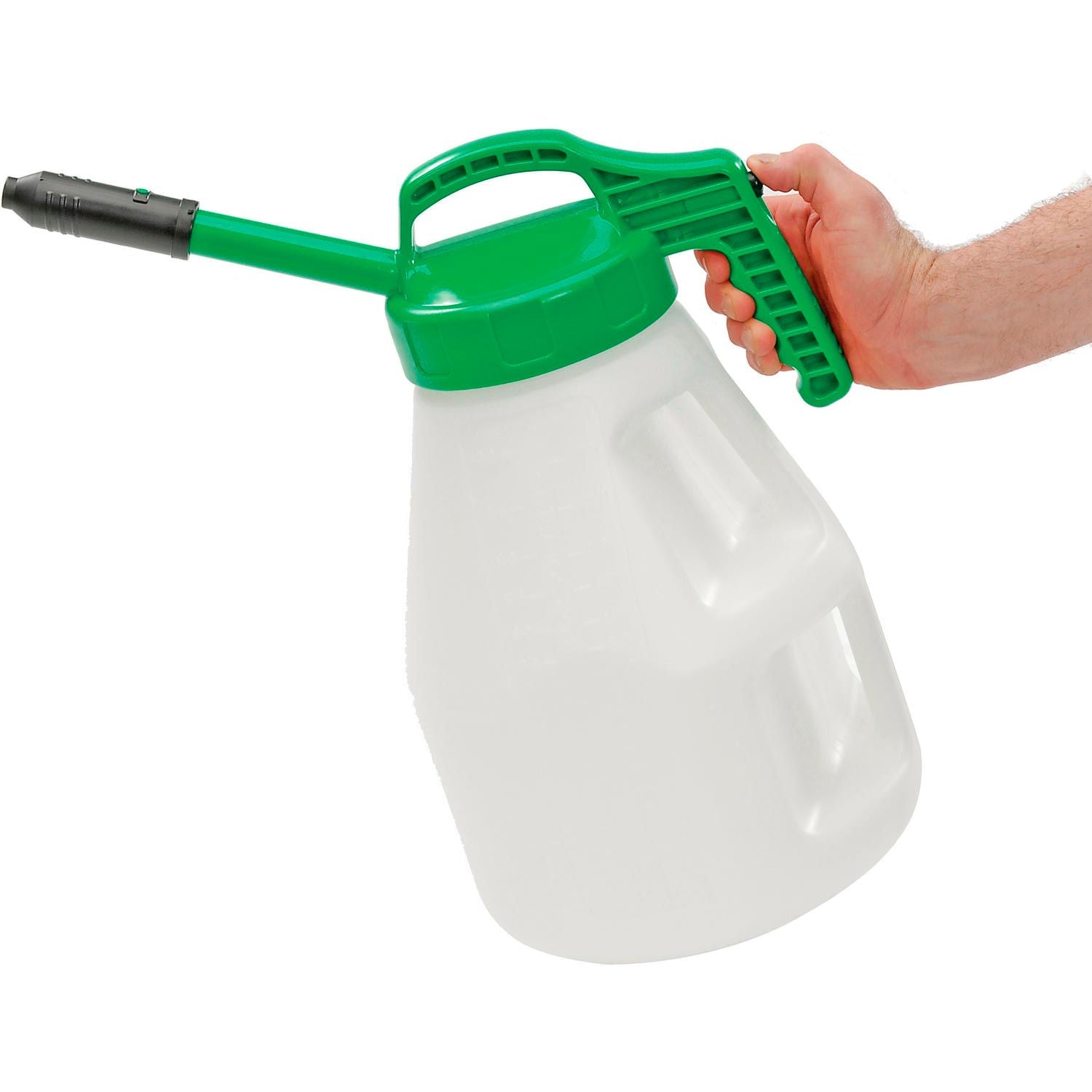 OilSafe Stretch Spout transfer container lid with controlled-flow oil transfer for precise pouring in racing shop applications.