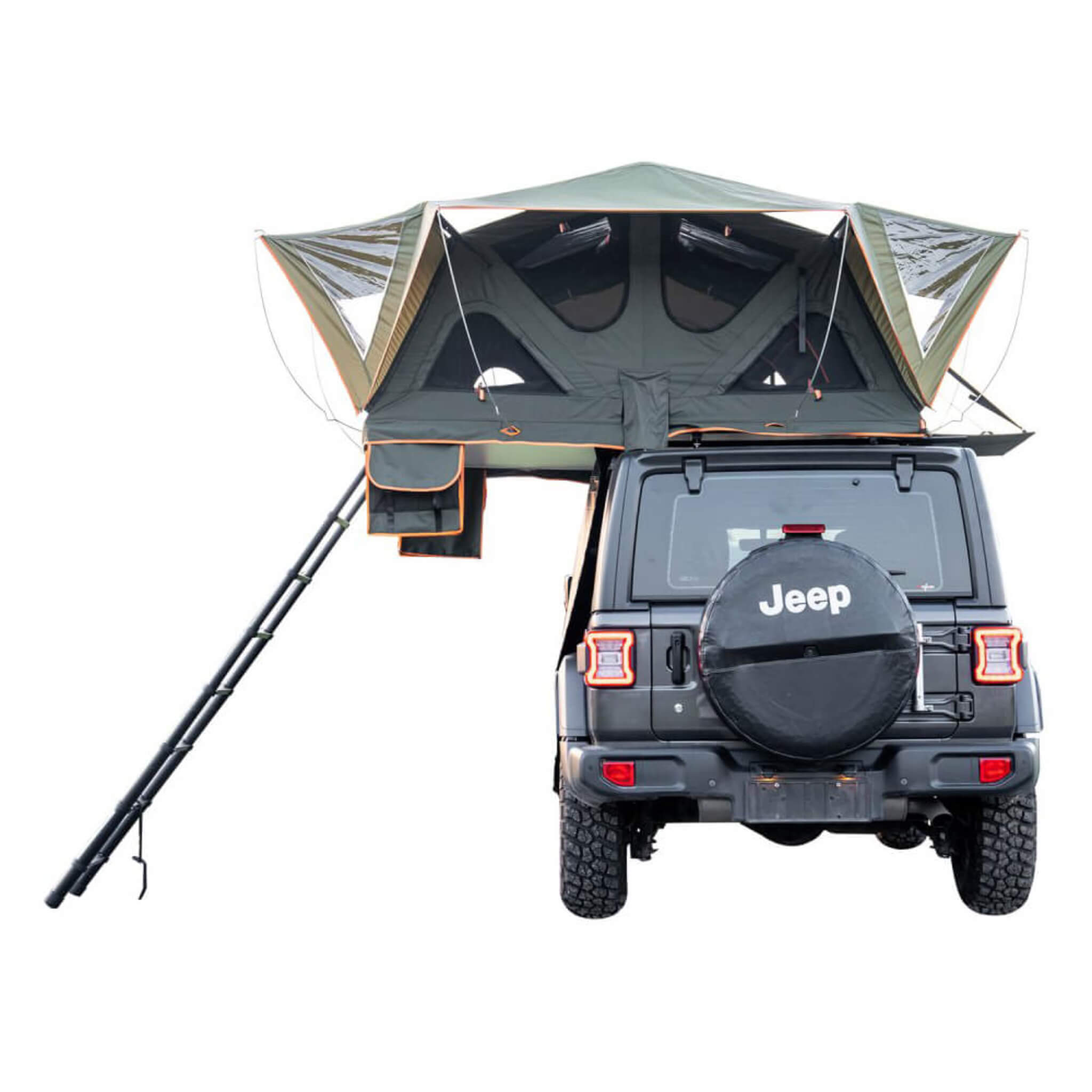 SAKSBY Naturnest Andromeda Green soft-shell rooftop tent with large panoramic skylight and YKK doors on aluminum alloy car roof.