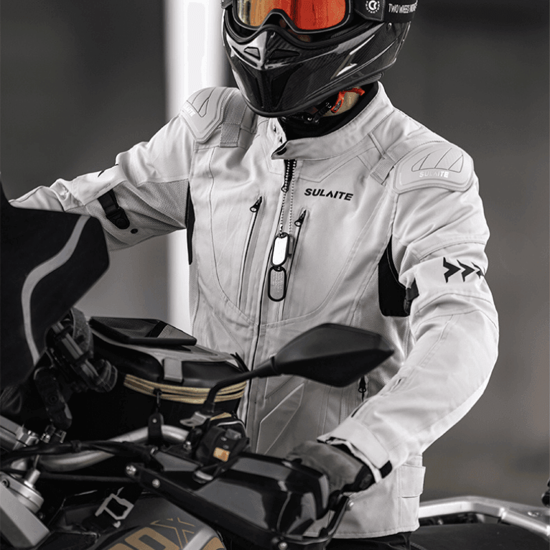 Bean's Moto Booth SULAITE™ Racing Style Summer Motorcycle Jacket, black with racing details, lightweight and breathable for summer riding.