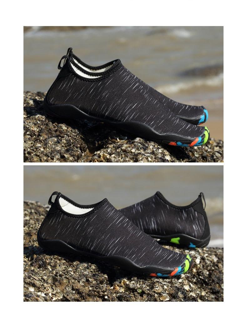 Barefoot outdoor men's sports water shoes by Stevvex, quick-dry, non-slip aqua sock for beach, river, pool, and kayaking activities.