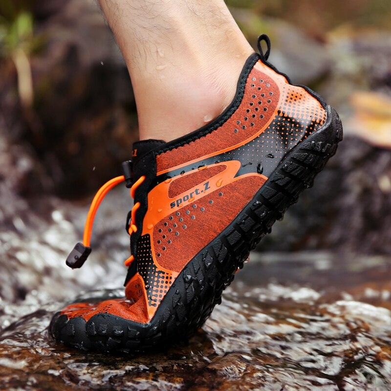 Barefoot outdoor men's Stevvex water shoes with quick-dry, non-slip sole, ideal for beach, river, pool, and water sports activities.