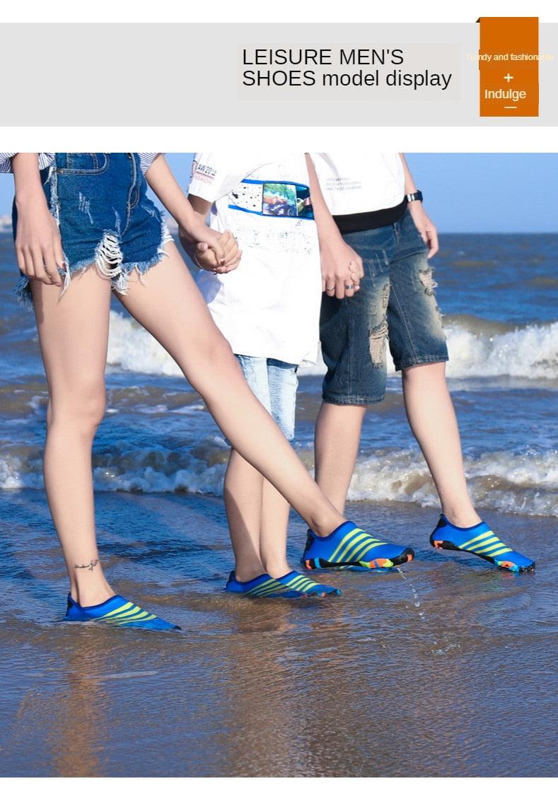 Stevvex men's barefoot outdoor water shoes with non-slip sole, quick-dry aqua sock design for beach, river, pool, and kayaking activities.