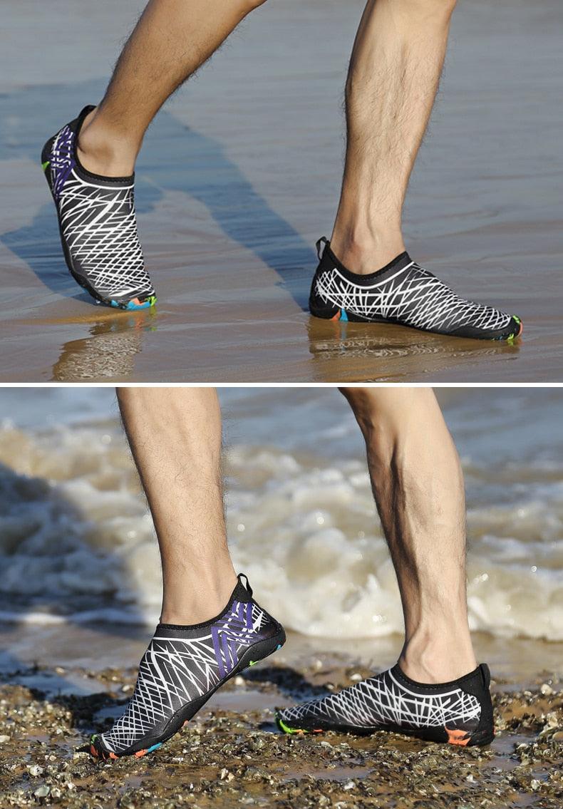 Stevvex men's barefoot outdoor water shoes with non-slip sole, quick-dry aqua sock design for beach, river, pool, and kayaking activities.