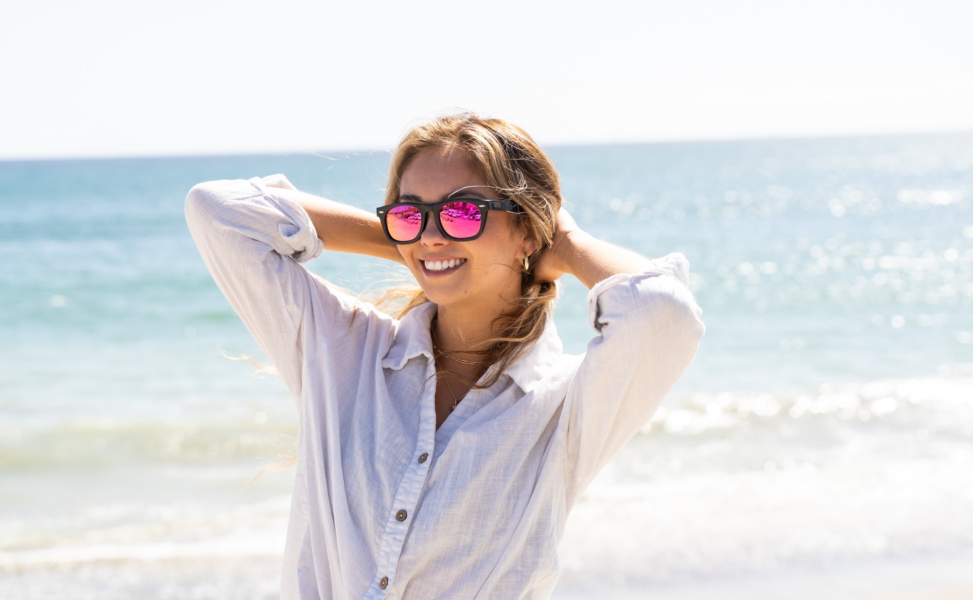 Bamboo floating sunglasses by Eastern Outer with round frames and polarized lenses, designed for water activities.