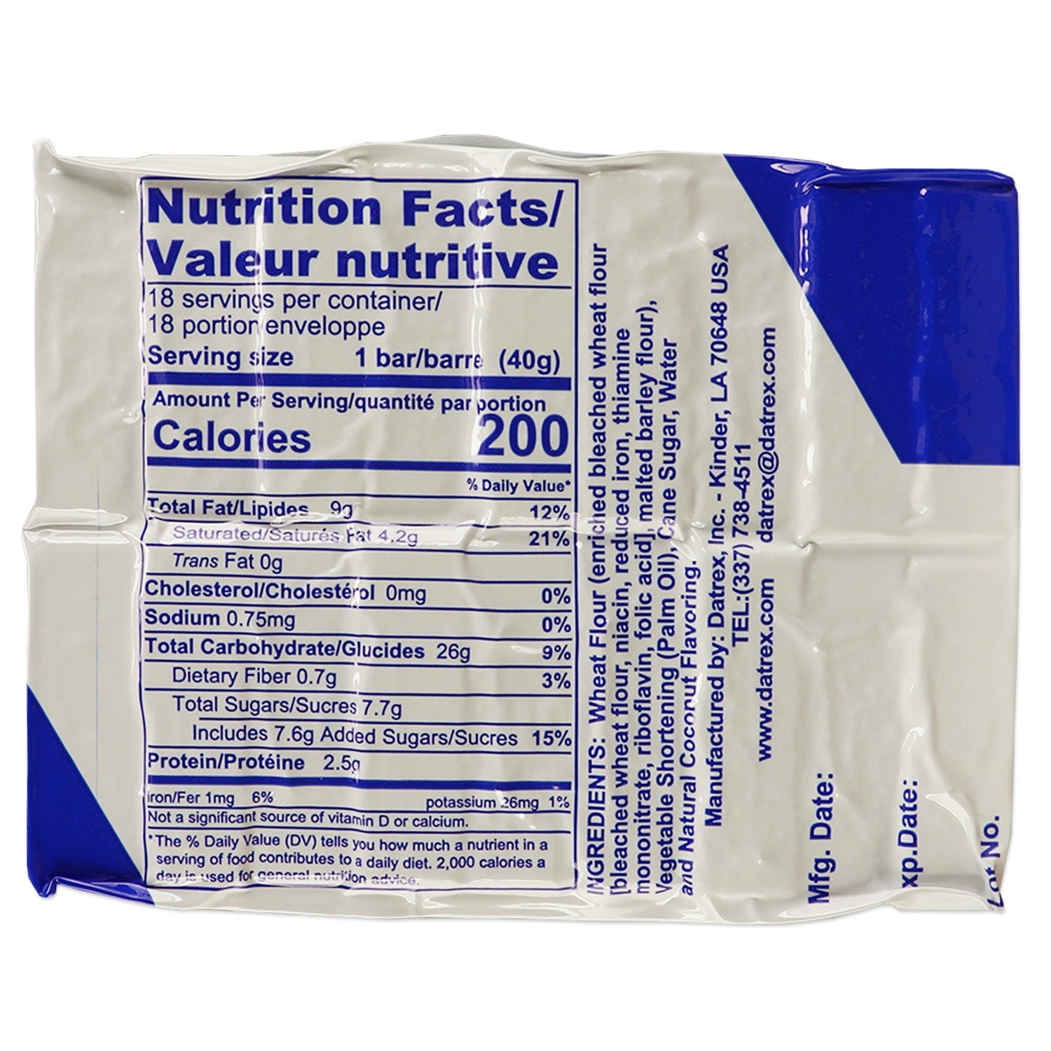 Datrex 3600 calorie emergency food bar from QuakeKits, compact survival food and water storage bar for emergency preparedness
