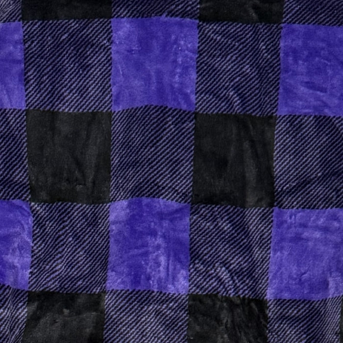 Purple plaid City Bonfires Chair Blanket made of cozy polar fleece, displayed in a close-up swatch image.