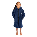 Youth navy blue waterproof swim parka by COR Surf, lightweight and suitable for kids' outdoor water activities.