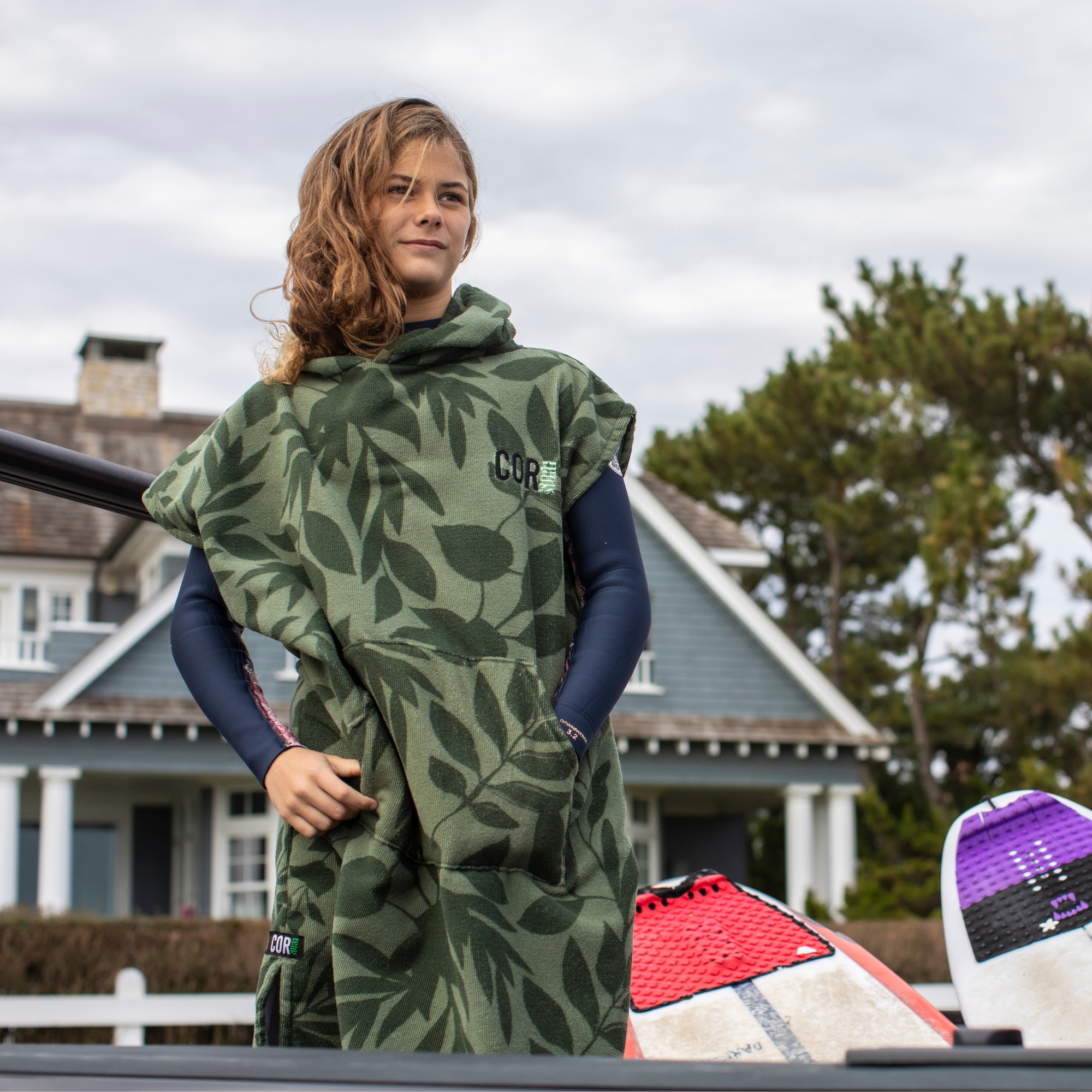 COR Surf Kona Changing Towel Poncho in medium size, featuring a colorful swim towel jacket for kids, suitable for boys and girls.