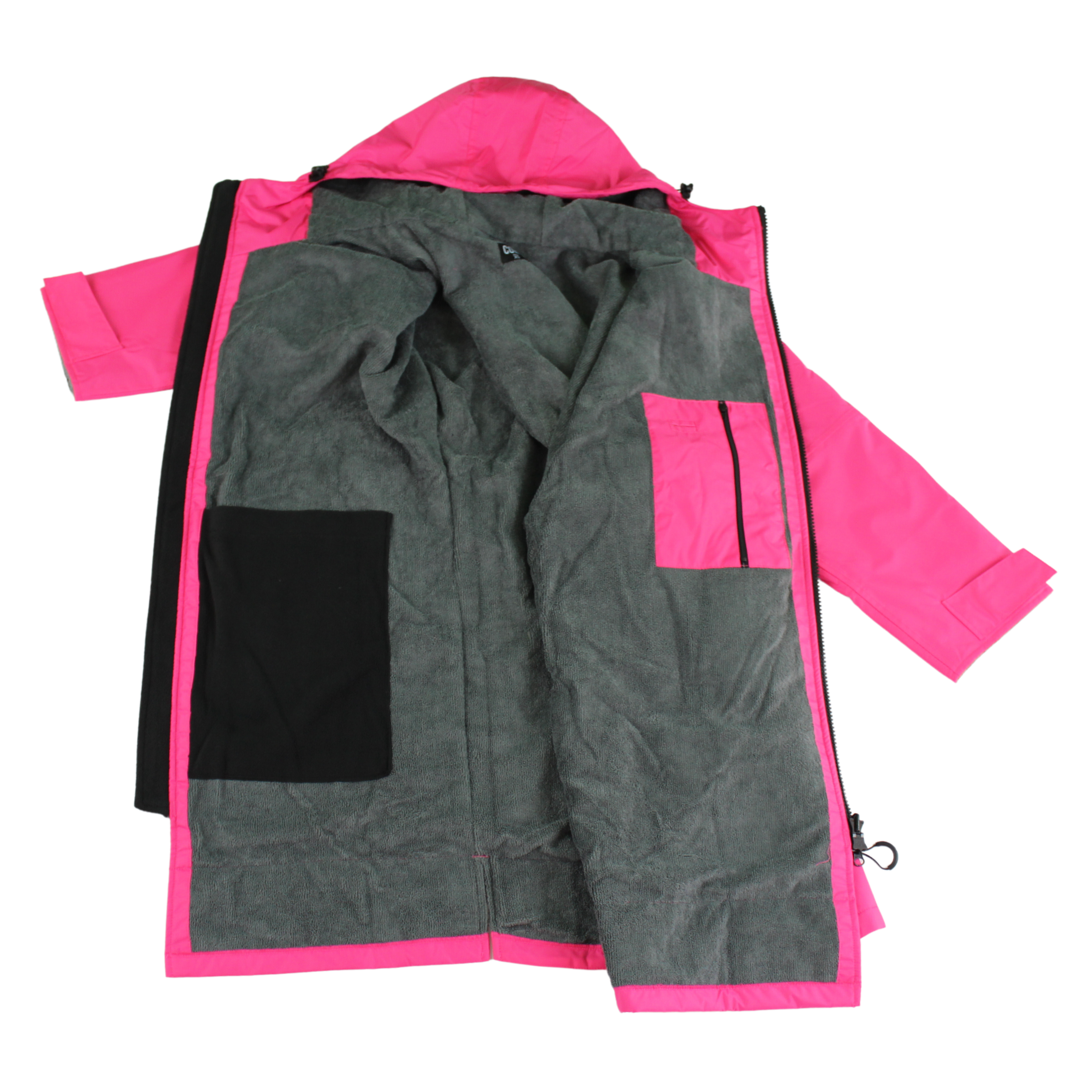 Kids' waterproof swim parka by COR Surf in pink, designed for youth, with a lightweight, protective outdoor apparel style.