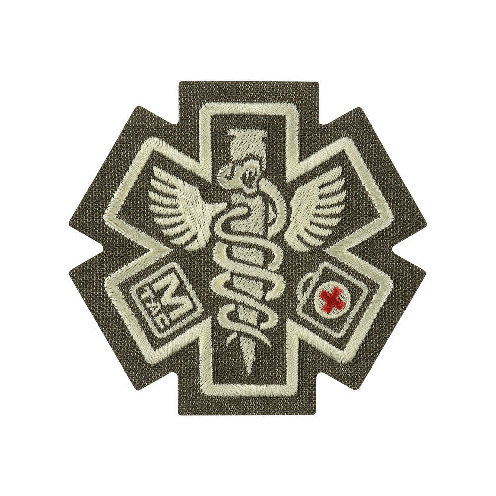 M-Tac Paramedic embroidered patch featuring red and white design on a black background.