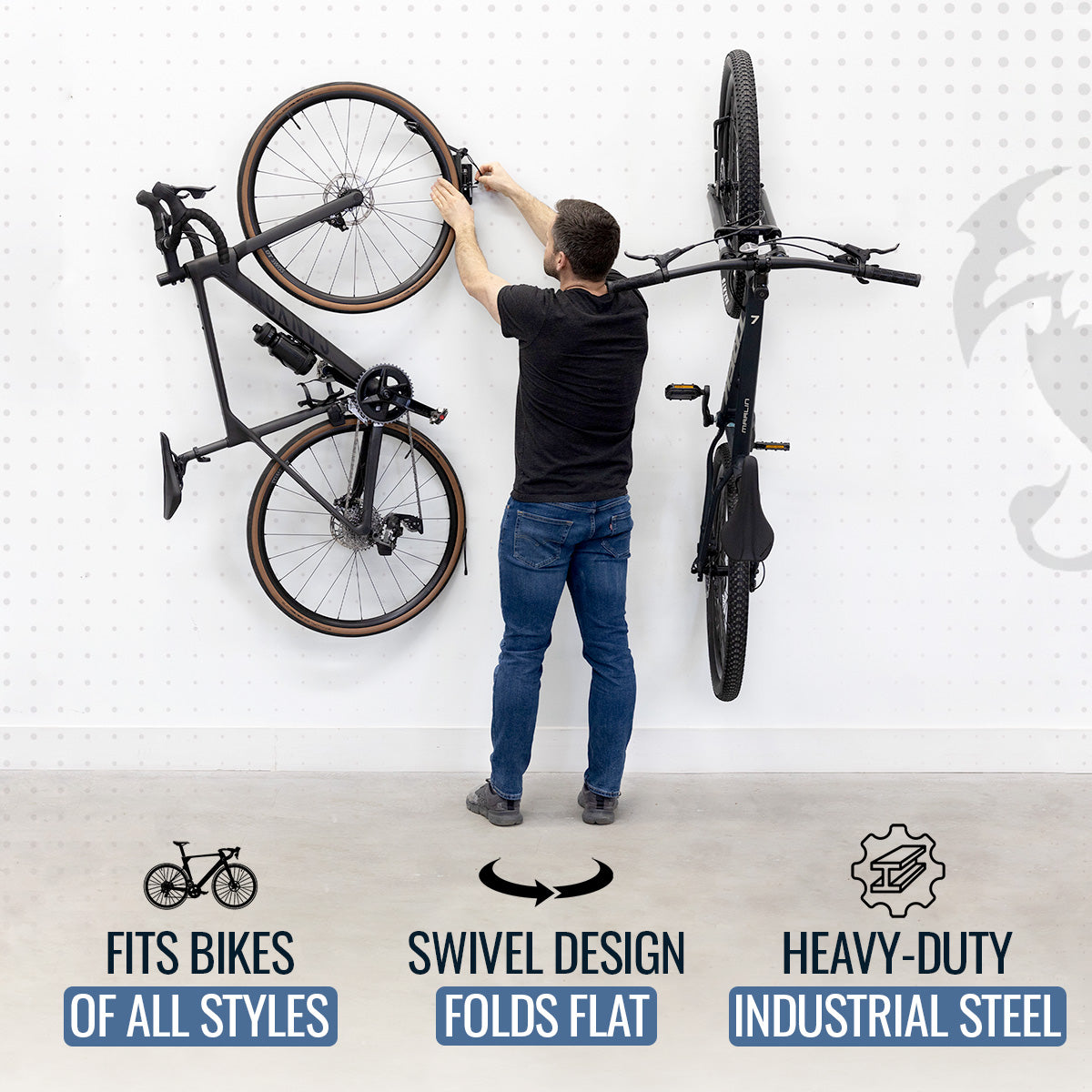Swivel Mount Bike Storage Rack | Garage Wall Hook - OVERLANDERS Outfitter