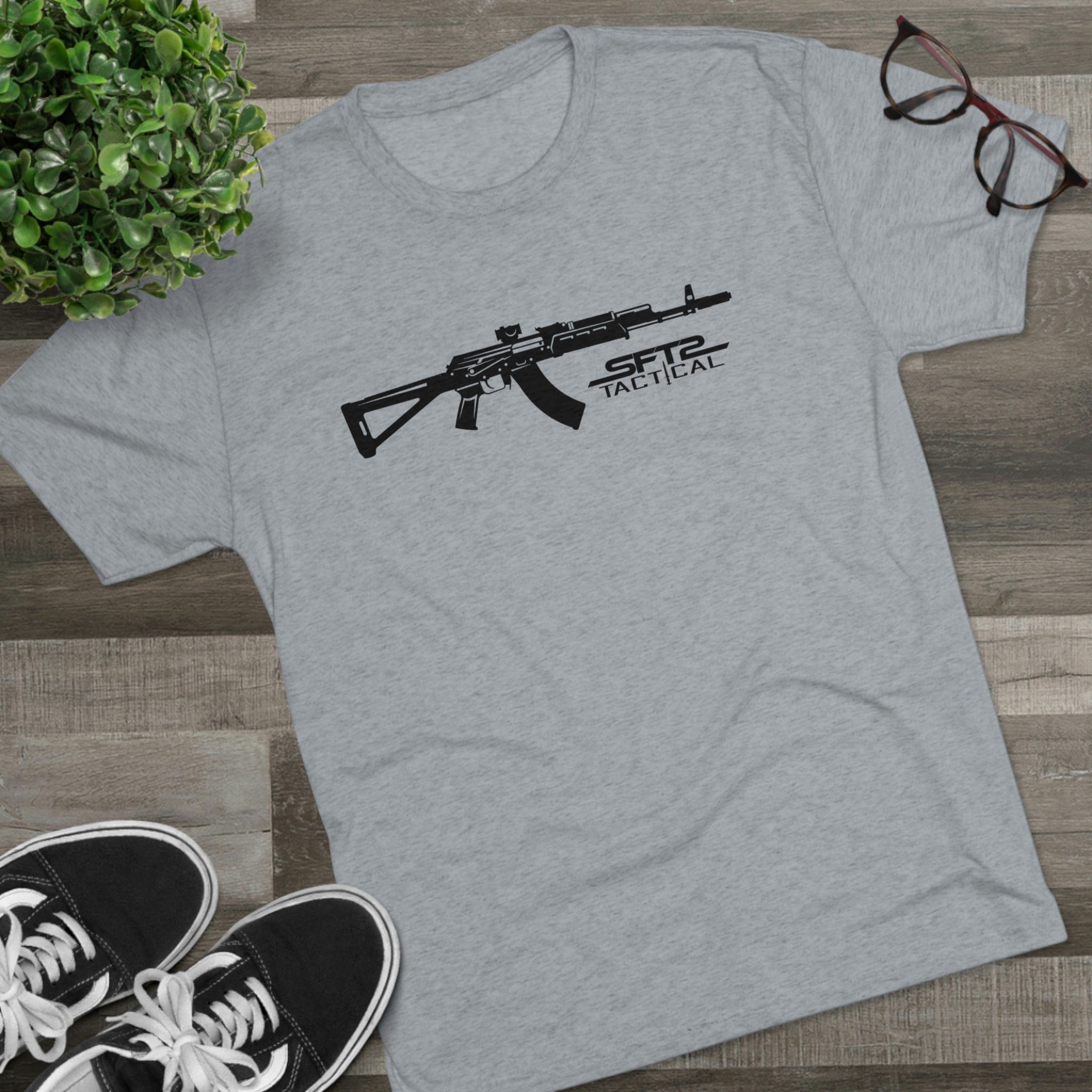 SFT2 Tactical AK Day tri-blend crew tee in a casual fit, showcasing its soft fabric and comfortable design.