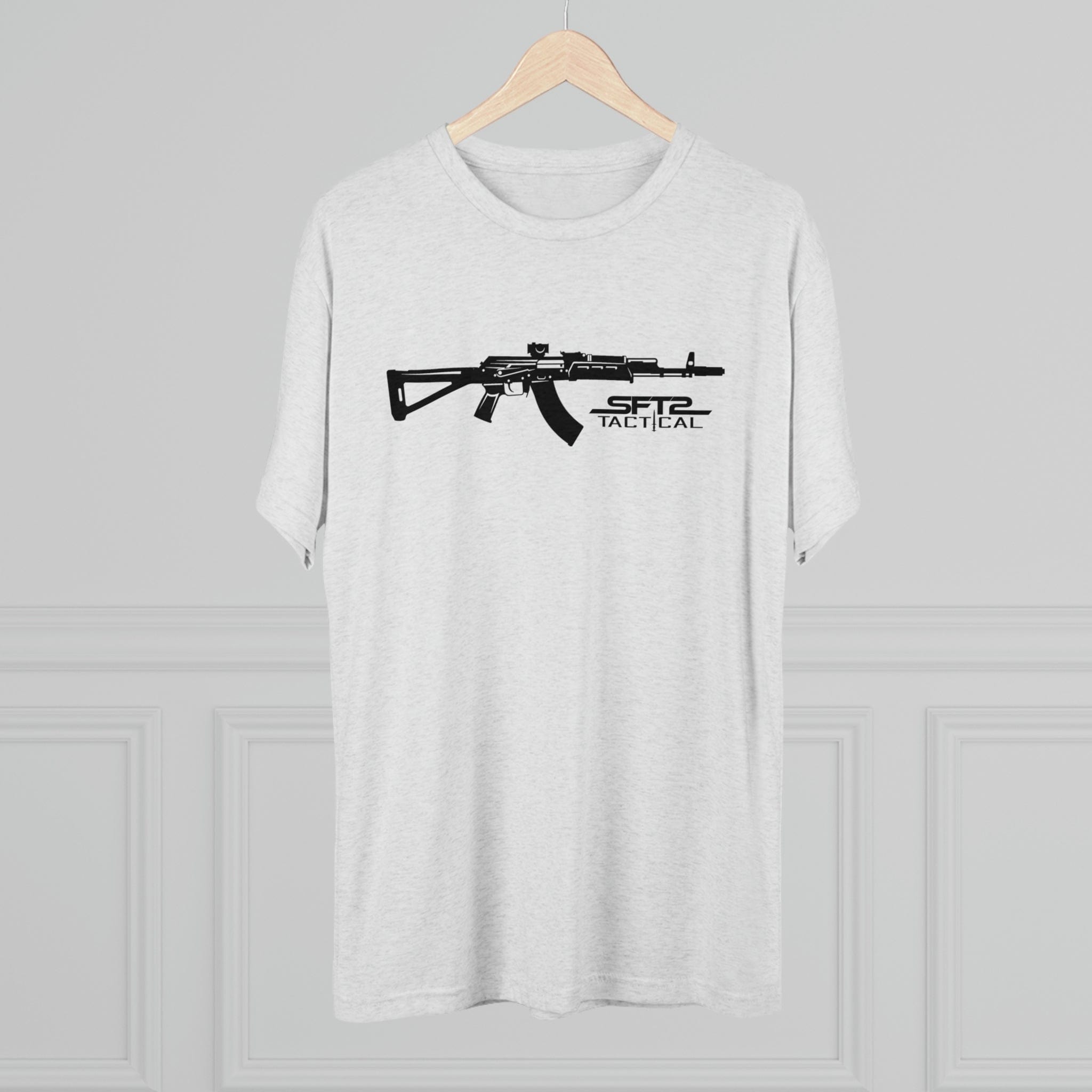 SFT2 Tactical AK Day tri-blend crew tee in gray, showcasing soft fabric and classic crew neck design.