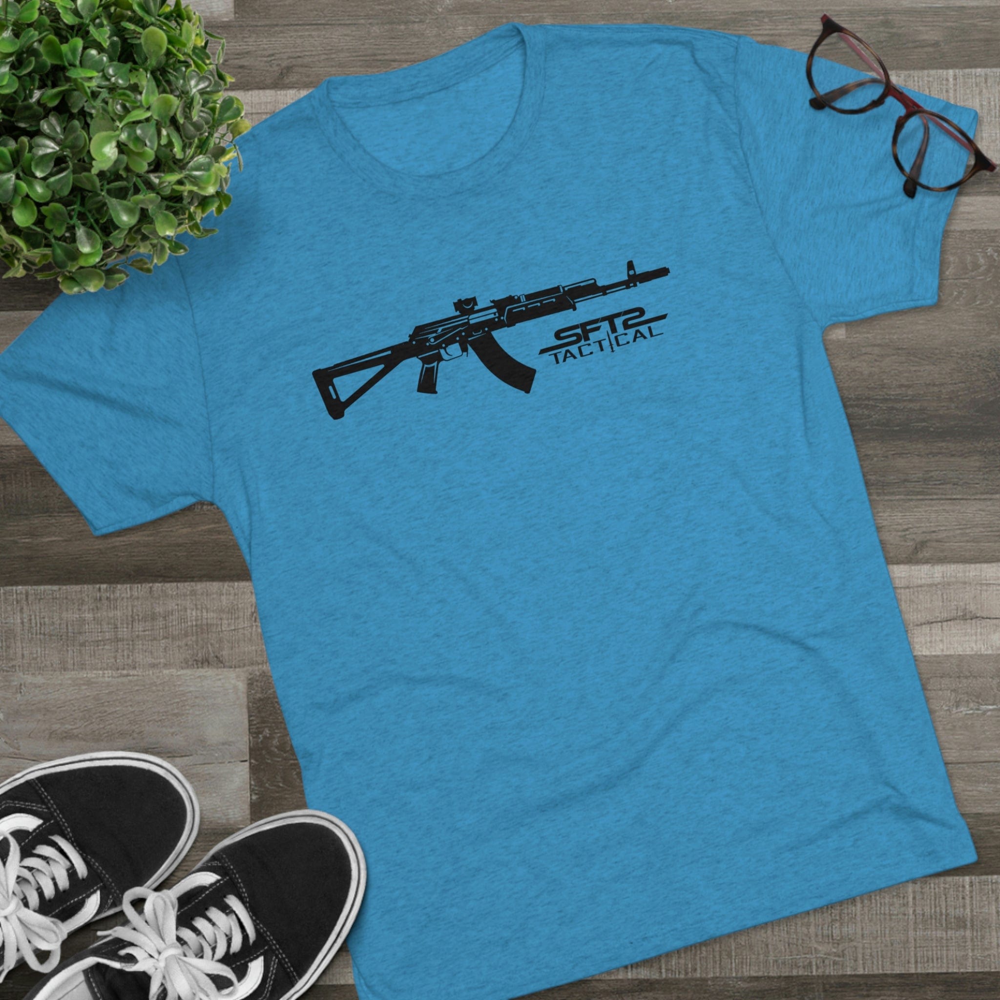 SFT2 Tactical AK Day tri-blend crew tee in a casual fit, showcasing a soft fabric and vibrant graphic design.