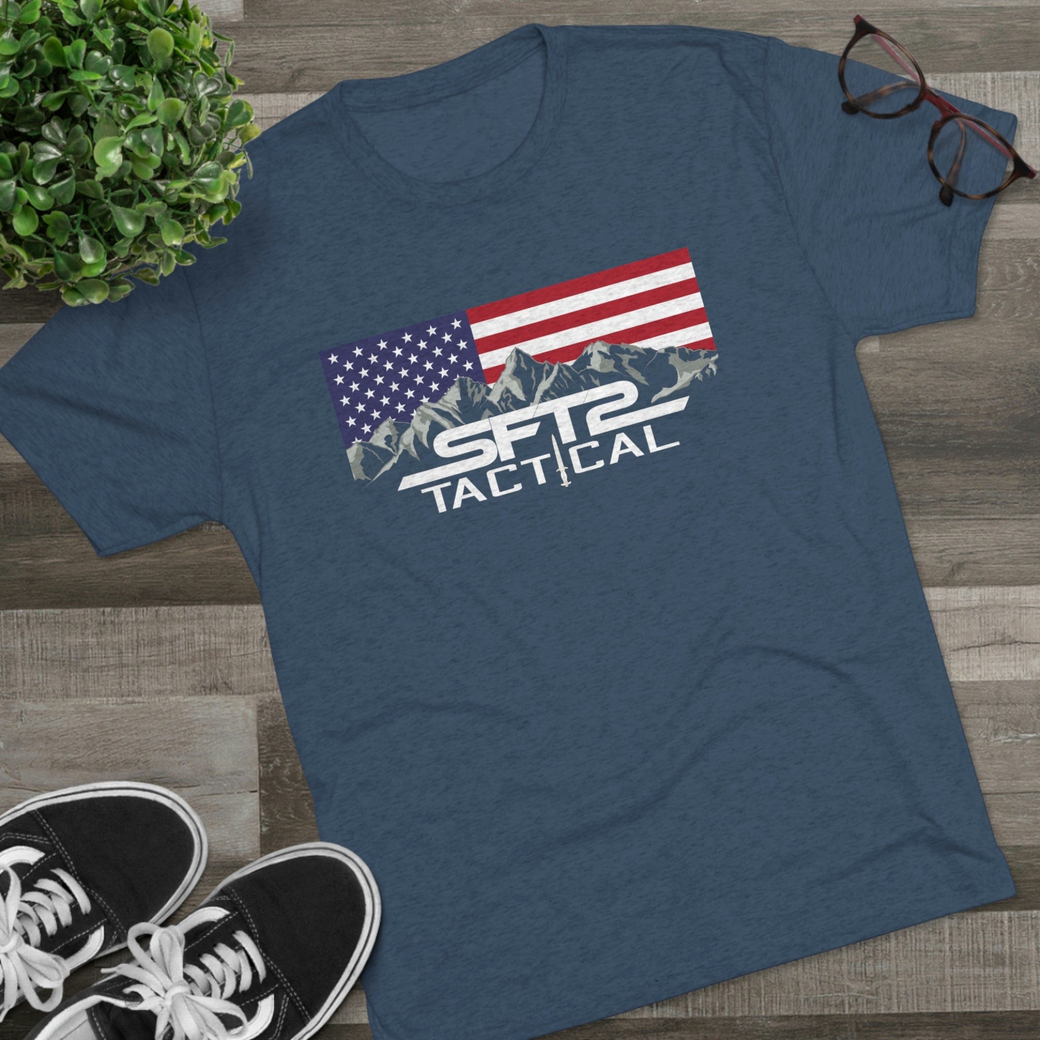 SFT2 Tactical America's Favorite Logo tri-blend crew tee in a casual fit, showcasing the brand logo on the front.