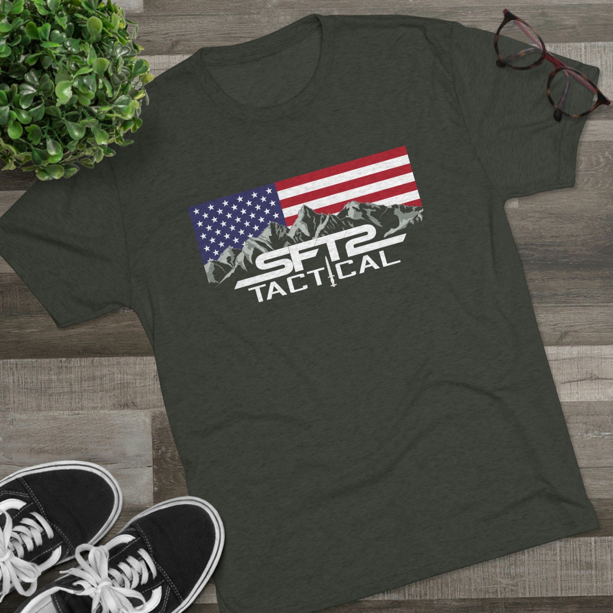 SFT2 Tactical America's Favorite Logo tri-blend crew tee in various colors, showcasing a casual and comfortable fit.